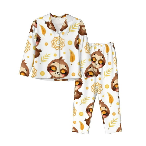 Goofa Sloth Yoga Printed Women’s 2 Piece Pajama Set Super,Pajamas Women's Long Sleeve Sleepwear Soft Button Down Loungewear Pjs Lounge Set Nightwear-Medium