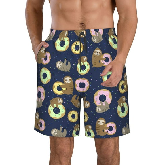 Goofa Sloth with Donuts Printed Mens Swim Trunks Summer Quick Dry Short Beach Swimwear Bathing Suits-X-Large