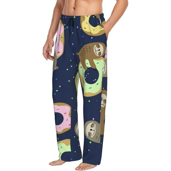 Goofa Sloth with Donuts Printed Soft Pajama Pants for Men, Wide Leg Comfy Casual Lounge Yoga Pants-X-Large