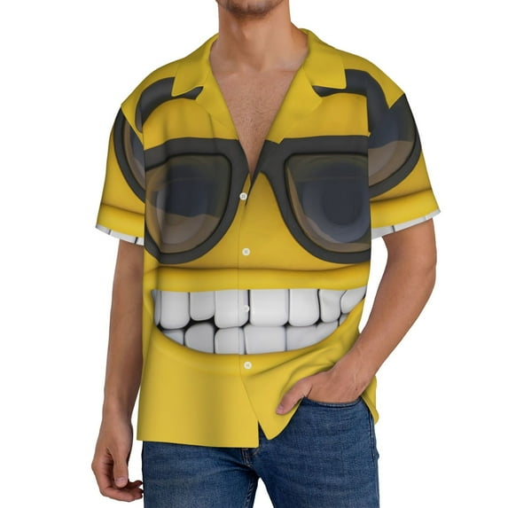 Goofa Smiling With Sunglasses Printed Men's Casual Short-sleeved Shirt,Lightweight Breathable Button-down,Summer Casual men's top,Versatile Fashion shirt-4X-Large