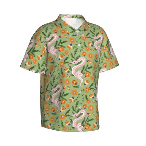 Goofa Snake And Floral Hawaiian Shirt for Men, Unisex Summer Beach Casual Short Sleeve Button Down Shirts,Aloha Tropical Floral print shirt-X-Large