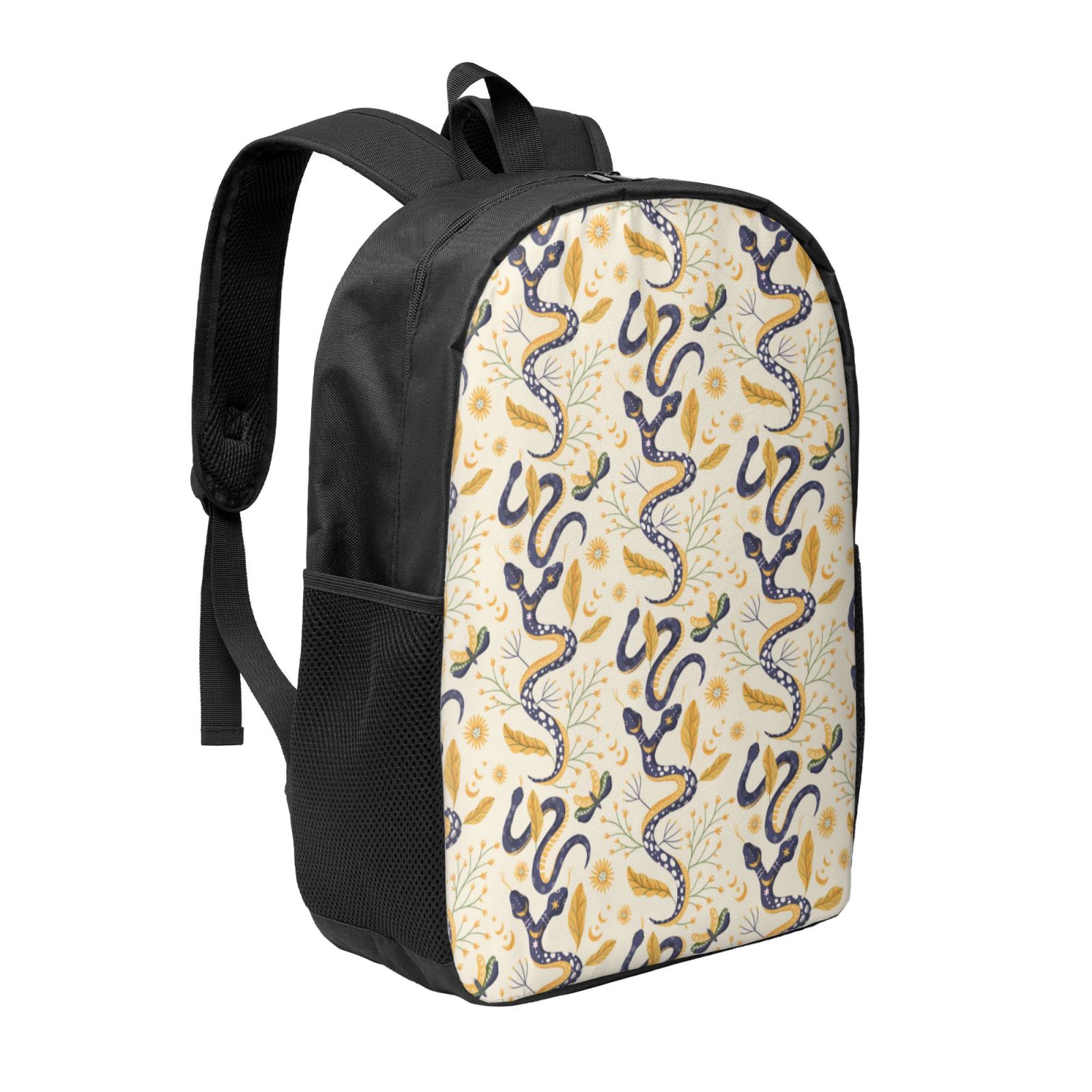 Snake Pattern Backpack Goofa Snake And Floral Pattern 17in Student Backpack - School, Travel ...
