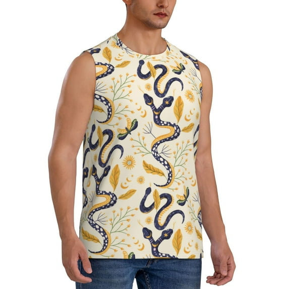 Goofa Snake And Floral Printed Men's Sleeveless T-Shirt - Athletic Gym Workout Tank Top for Men - Moisture-Wicking, UPF 30+ Quick-Dry Muscle Tee-Large
