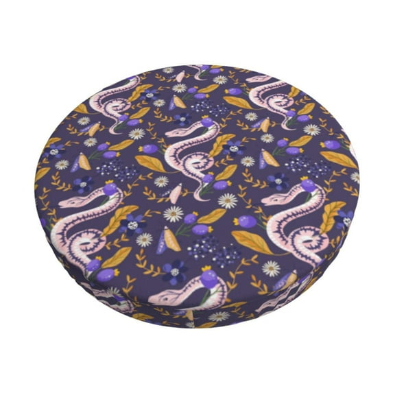 Goofa Snake And Floral Printed Stool Covers Round, Waterproof Round Bar Stool Covers Anti-Slip Round Bar Stool Seat Cover with Elastic Bands Durable -13 inch