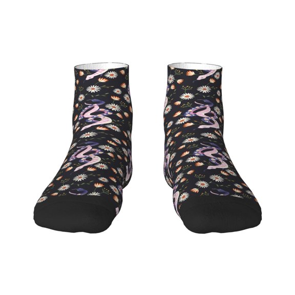 Goofa Snake And Floral1 Pattern Non Slip Socks with Grips for Elderly, Crew Socks Yoga Hospital Socks Cushioned Sole Gripper Socks for Men Women