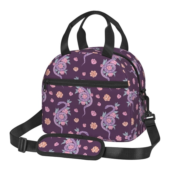 Goofa Snake And Flower Pattern Lunch Bag ,Insulated Lunch Box, Small Leakproof Cooler Food Lunch Containers Reusable High Capacity Lunch Tote Bags