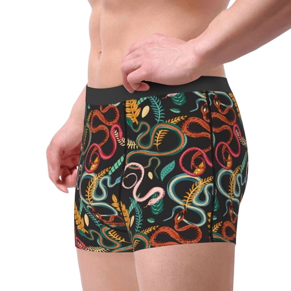 Goofa Snake And Flower Printed Men's Boxer Briefs Underwear, Moisture-Wicking Underwear, Trunk,Soft and Breathable Cotton Underwear-Small