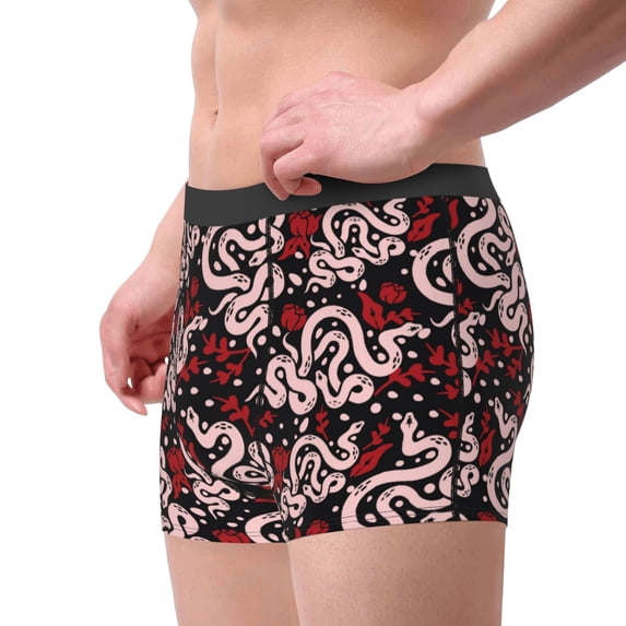 Goofa Snake And Rose Printed Men's Boxer Briefs Underwear, Moisture-Wicking Underwear, Trunk,Soft and Breathable Cotton Underwear-Small