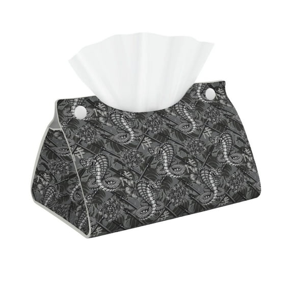 Goofa Snake Pattern Triangle Square Tissue Box Cover, Modern PVC Leathe Facial Paper Holder,Decorative Holder/Organizer for Bathroom Vanity Countertop