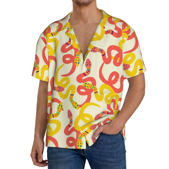 Goofa Snake Printed Men's Casual Short-sleeved Shirt,Lightweight Breathable Button-down,Summer Casual men's top,Versatile Fashion shirt-Small