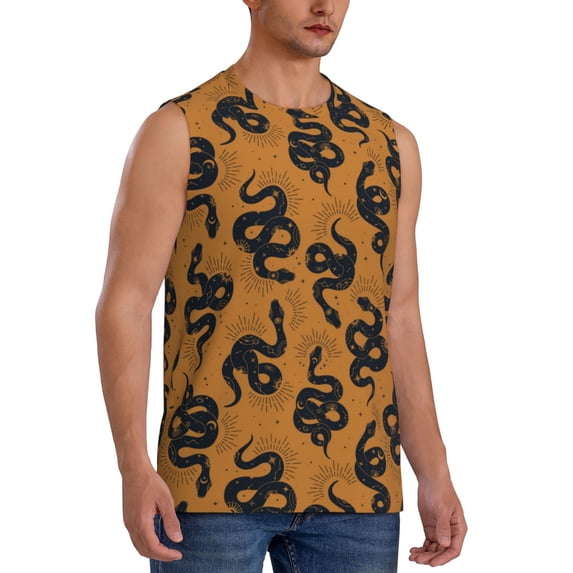 Goofa Snake Printed Men's Sleeveless T-Shirt - Athletic Gym Workout Tank Top for Men - Moisture-Wicking, UPF 30+ Quick-Dry Muscle Tee-3X-Large