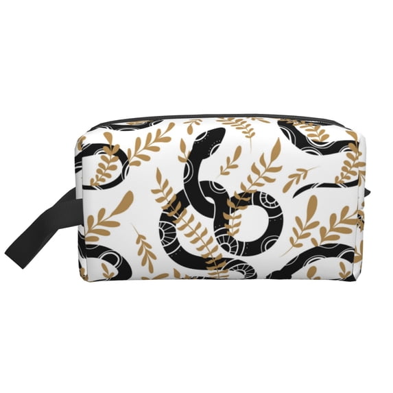 Goofa Snake Printed Toiletry Bag with Handle,Large Capacity Travel Makeup Cosmetic Bag for Women, Carry on Airport Airline Compliant Bag