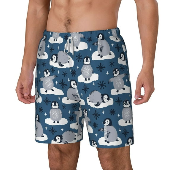 Goofa Snow Penguin Printed Men's Swim Trunks Board Shorts Quick Dry Mens Swimming Trunks with Compression Liner,Breathable Fit Hawaii Beach Shorts-Small