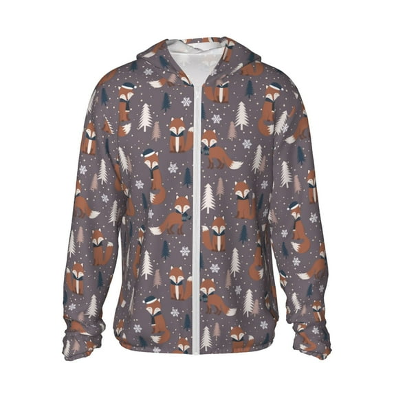 Goofa Snowflake Fox Printed Women's UPF 50+ Sun Protection Hoodie Jacket Lightweight Long Sleeve Sun Shirt for Women with Pocket Hiking Outdoor-3X-Large