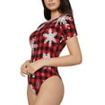thumbnail image 1 of Goofa Snowflakes On A Buffalo Plaid Printed Women Rash Guard Short Sleeve,Tummy control Swimsuit Surfing Swimsuit Bathing Suit One Piece Swimsuit UPF 50-, 1 of 9