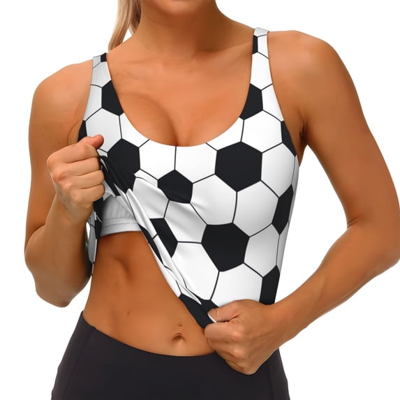 Goofa Soccer Ball Printed Sports Bras for Women, High Impact Running Bra Workout Crop Tank Tops Longline Sports Bra Push up-Small