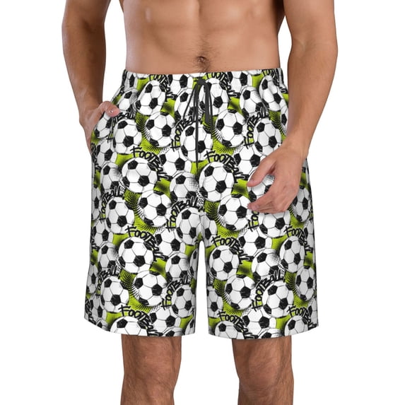 Goofa Soccer and Football Printed Mens Swim Trunks Summer Quick Dry Short Beach Swimwear Bathing Suits-