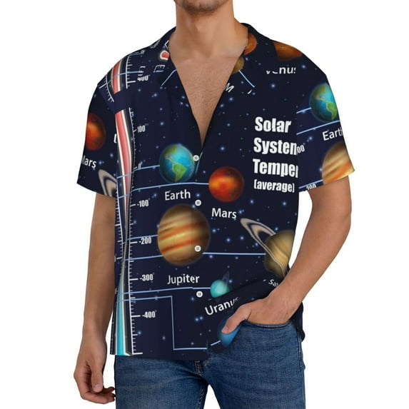 Goofa Solar System Printed Men's Casual Short-sleeved Shirt,Lightweight Breathable Button-down,Summer Casual men's top,Versatile Fashion shirt-X-Large