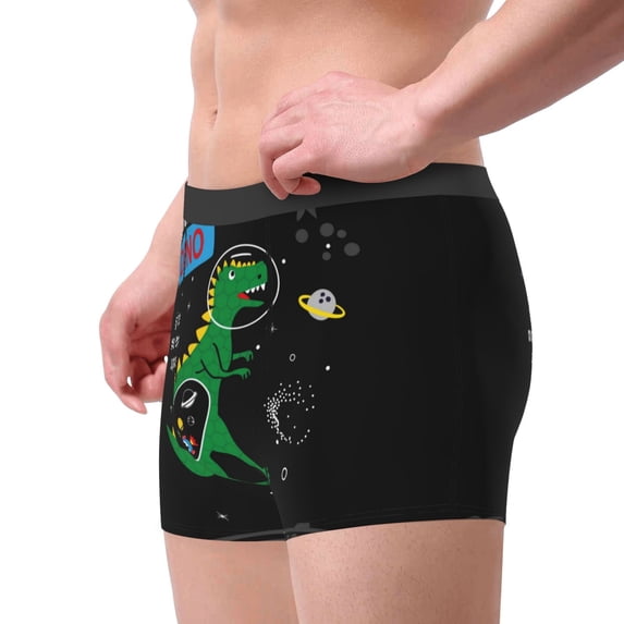 Goofa Space Dino Cartoon Black Printed Men's Boxer Briefs Underwear, Moisture-Wicking Underwear, Trunk,Soft and Breathable Cotton Underwear-Small