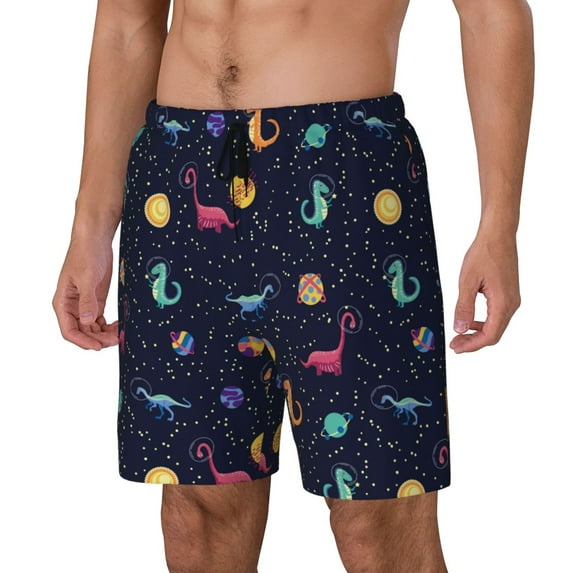 Goofa Space Dinosaur Printed Men's Swim Trunks Board Shorts Quick Dry Mens Swimming Trunks with Compression Liner,Breathable Fit Hawaii Beach Shorts-XX-Large