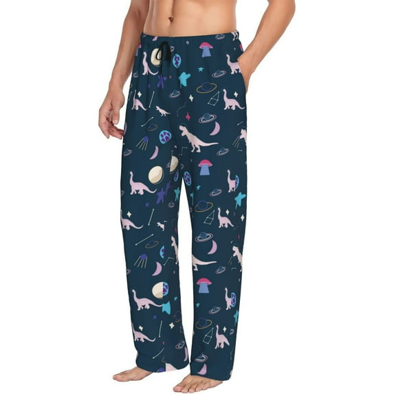 Goofa Space Dinosaur Printed Soft Pajama Pants for Men, Wide Leg Comfy Casual Lounge Yoga Pants-