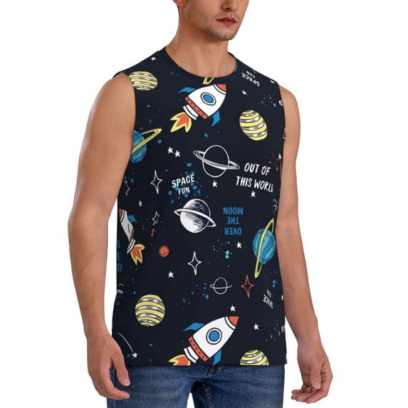 Goofa Space Printed Men's Sleeveless T-Shirt - Athletic Gym Workout Tank Top for Men - Moisture-Wicking, UPF 30+ Quick-Dry Muscle Tee-