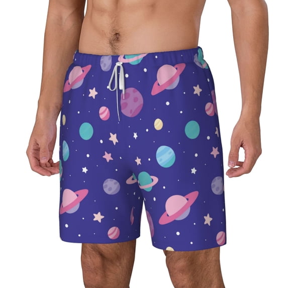 Goofa Space Printed Men's Swim Trunks Board Shorts Quick Dry Mens Swimming Trunks with Compression Liner,Breathable Fit Hawaii Beach Shorts-X-Large
