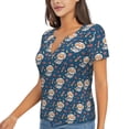 thumbnail image 1 of Goofa Space Puppy Pattern Womens Deep V Neck Low Cut Tops Casual Summer Short Sleeve Ribbed Knit T-Shirts-Large, 1 of 5