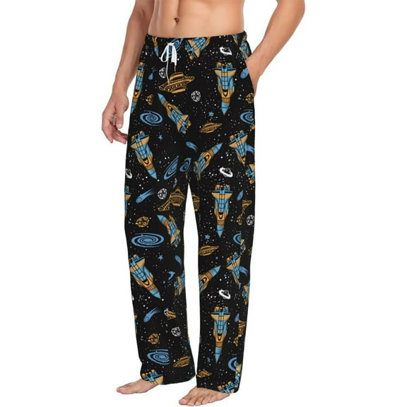 Goofa Space Rocket Printed Soft Pajama Pants for Men, Wide Leg Comfy Casual Lounge Yoga Pants-Large
