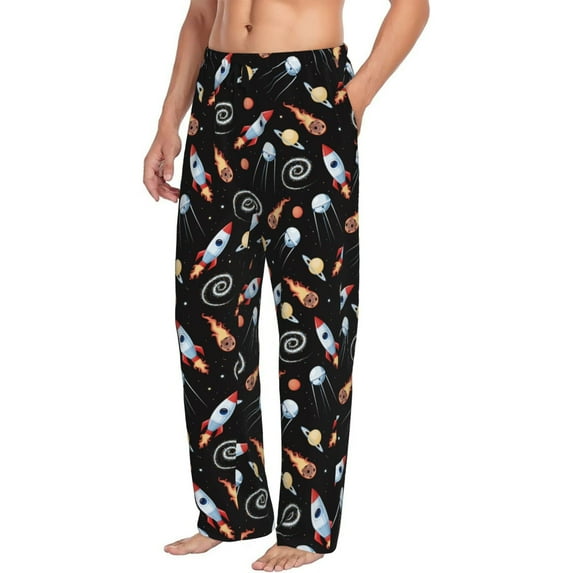 Goofa Space Rocket Printed Soft Pajama Pants for Men, Wide Leg Comfy Casual Lounge Yoga Pants-Small