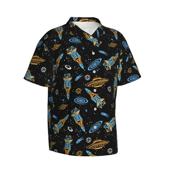 Goofa Space Rockets Hawaiian Shirt for Men, Unisex Summer Beach Casual Short Sleeve Button Down Shirts,Aloha Tropical Floral print shirt-XX-Large
