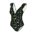 thumbnail image 1 of Goofa Space Rockets Print Women's Ruffled One Piece Swimsuit V Neck, 1 of 7