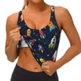 thumbnail image 1 of Goofa Spaceships and Stars Printed Sports Bras for Women, High Impact Running Bra Workout Crop Tank Tops Longline Sports Bra Push up-, 1 of 9