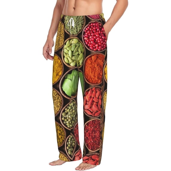 Goofa Spices And Herbs Printed Soft Pajama Pants for Men, Wide Leg Comfy Casual Lounge Yoga Pants-Medium