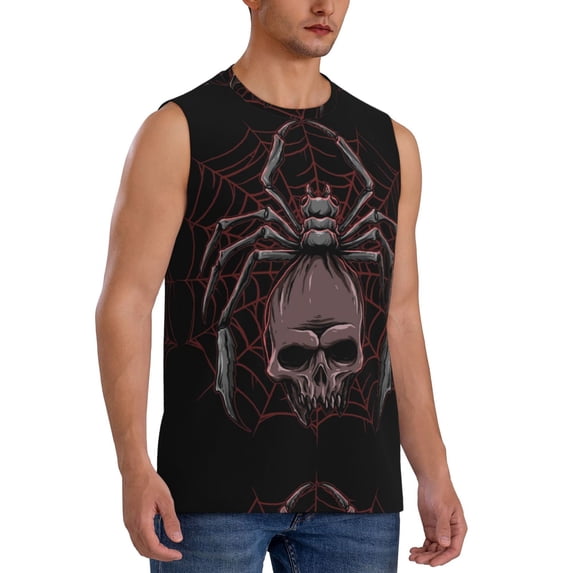 Goofa Spider with Skull Printed Men's Sleeveless T-Shirt - Athletic Gym Workout Tank Top for Men - Moisture-Wicking, UPF 30+ Quick-Dry Muscle Tee-