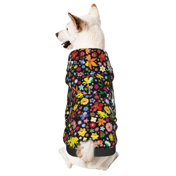 Goofa Spring And Summer Flowers Pattern Small Dog Sweater Hoodies Pet Grey Hooded Soft Fleece Sweatshirts with Pocket Fall Winter Puppy Cat Sweaters Warm Clothes-XX-Large