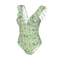 thumbnail image 1 of Goofa Spring Gnomes Print Women's Ruffled One Piece Swimsuit V Neck, 1 of 7