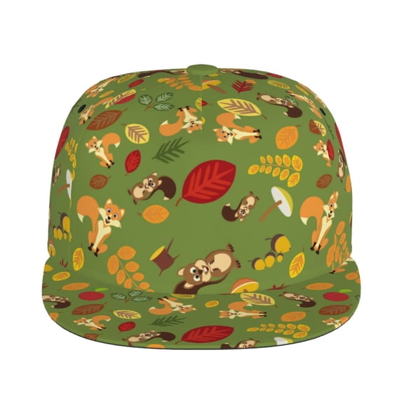 Goofa Squirrel And Fox In The Forest Printed Men's Baseball Cap,Straight Brim Hat,Golf Dad Hat,Versatile Style,Sun Protection Cap,Travel Hat
