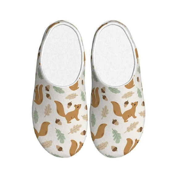 Goofa Squirrel And Leaves Print Womens Mens Cotton Lightweight House Slippers , Washable Home Slippers,Indoor Comfy Bedroom Cozy Slippers-37/38