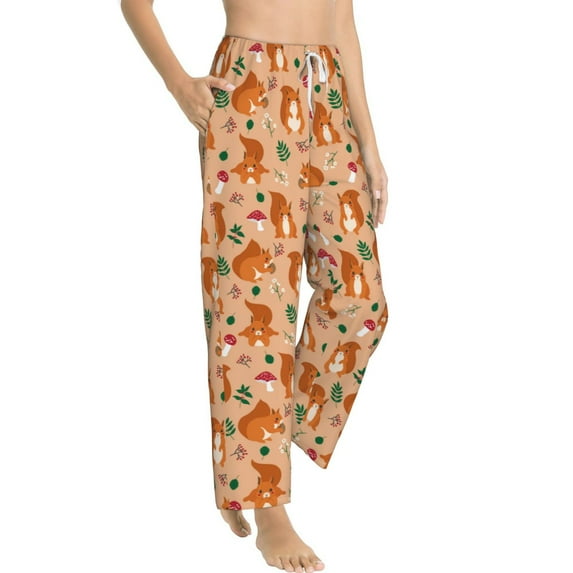 Goofa Squirrel And Mushroom Printed Soft Pajama Pants for Women, Wide Leg Comfy Casual Lounge Yoga Pants-XX-Large