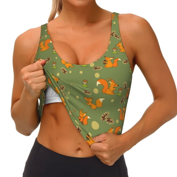 Goofa Squirrel And Nuts Printed Sports Bras for Women, High Impact Running Bra Workout Crop Tank Tops Longline Sports Bra Push up-Small