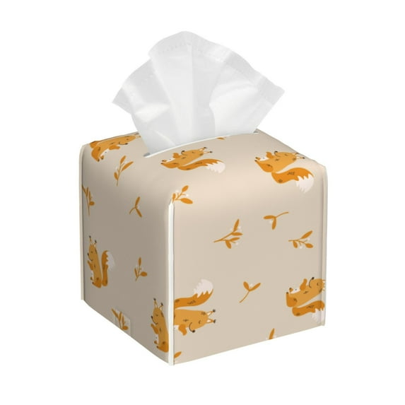 Goofa Squirrel Animal Tissue Box Cover PVC Leather Tissue Holder Square Facial Tissue Case Facial Paper Organizer Dispenser for Bathroom, Vanity Countertop