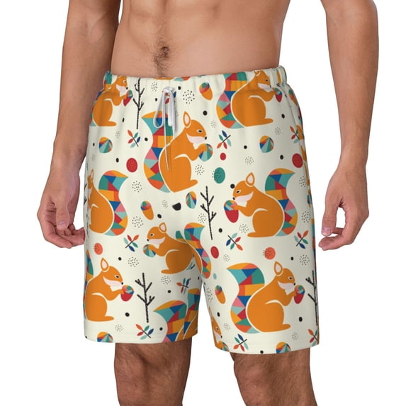 Goofa Squirrel With Colorful Tail Printed Men's Swim Trunks Board Shorts Quick Dry Mens Swimming Trunks with Compression Liner,Breathable Fit Hawaii Beach Shorts-Large