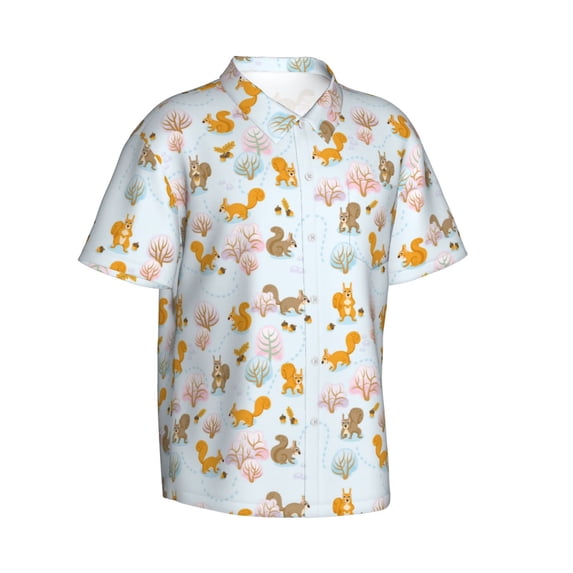 Goofa Squirrel In The Forest Hawaiian Shirt for Men, Unisex Summer Beach Casual Short Sleeve Button Down Shirts,Aloha Tropical Floral print shirt-