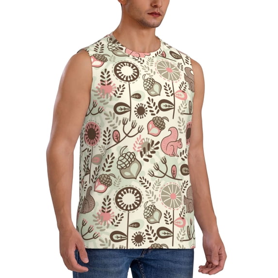 Goofa Squirrel In The Forest Printed Men's Sleeveless T-Shirt - Athletic Gym Workout Tank Top for Men - Moisture-Wicking, UPF 30+ Quick-Dry Muscle Tee-Large