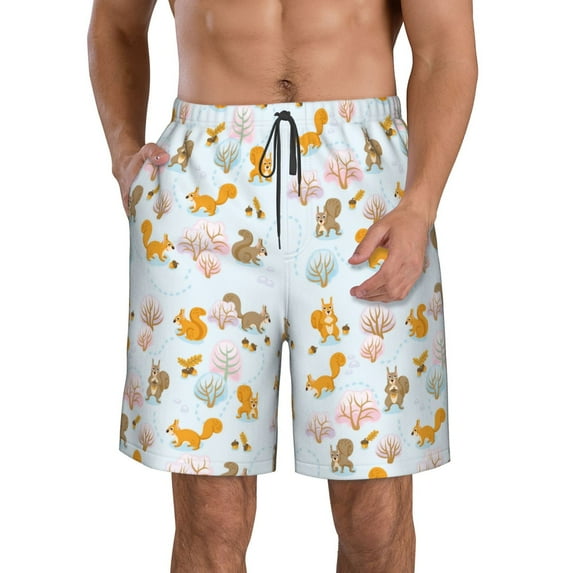 Goofa Squirrel In The Forest Printed Mens Swim Trunks Summer Quick Dry Short Beach Swimwear Bathing Suits-3X-Large