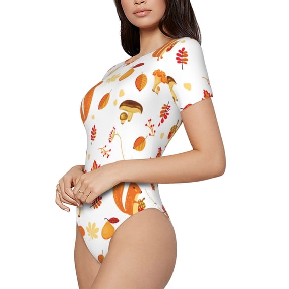 Goofa Squirrel InThe Forest3 Printed Women Rash Guard Short Sleeve,Tummy control Swimsuit Surfing Swimsuit Bathing Suit One Piece Swimsuit UPF 50-