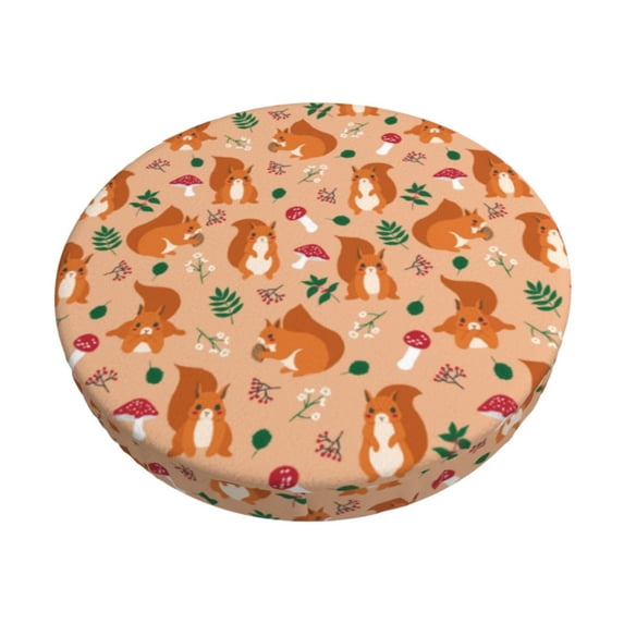 Goofa Squirrel And Mushroom Printed Stool Covers Round, Waterproof Round Bar Stool Covers Anti-Slip Round Bar Stool Seat Cover with Elastic Bands Durable -