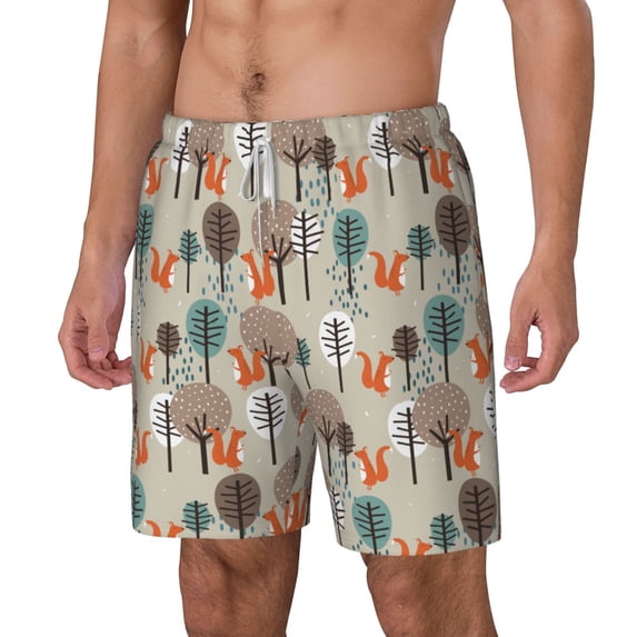 Goofa Squirrels and Trees Printed Men's Swim Trunks Board Shorts Quick Dry Mens Swimming Trunks with Compression Liner,Breathable Fit Hawaii Beach Shorts-XX-Large