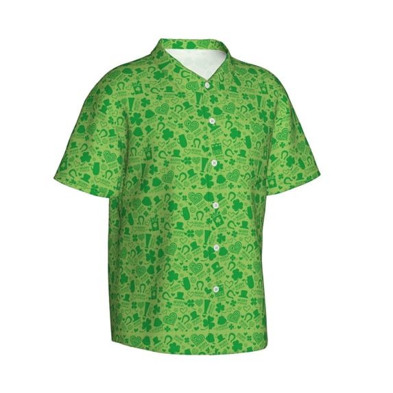Goofa St Patrick's Day Hawaiian Shirt for Men, Unisex Summer Beach Casual Short Sleeve Button Down Shirts,Aloha Tropical Floral print shirt-Large